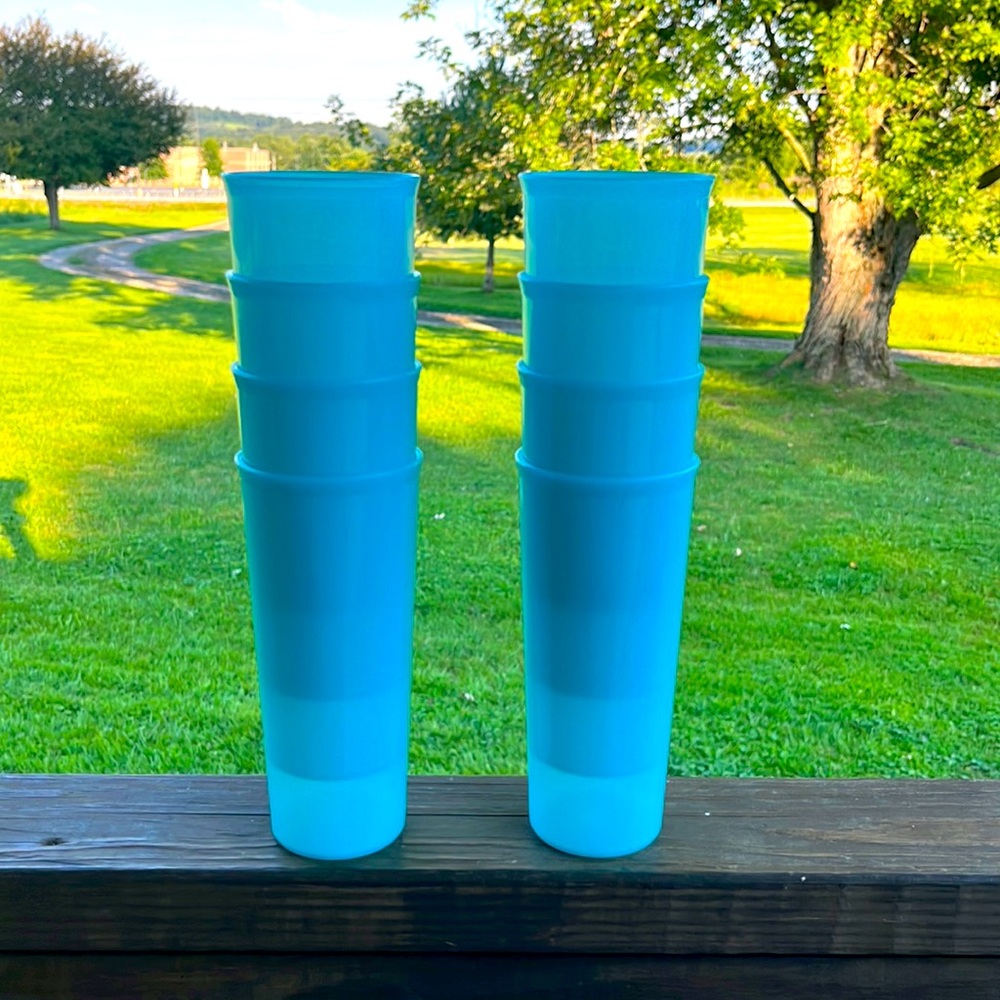 8ct tupper wear teal blue vintage tumblers 16 oz